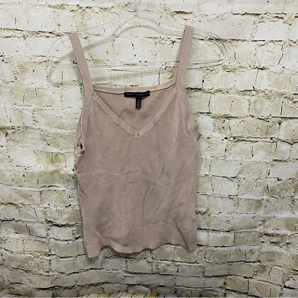 WHBM Tan Ribbed Stretch V Neck Tank Top